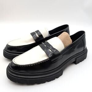 Steve Madden Zaccai Lug Sole Penny Loafer Shoes Black/White Size US9 EU40
